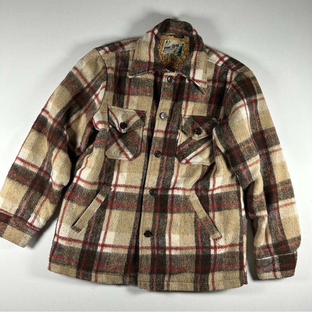 Vintage Pacific Trail Jacket Mens M Jacket Plaid Flannel Sherpa Wool Linen 70s